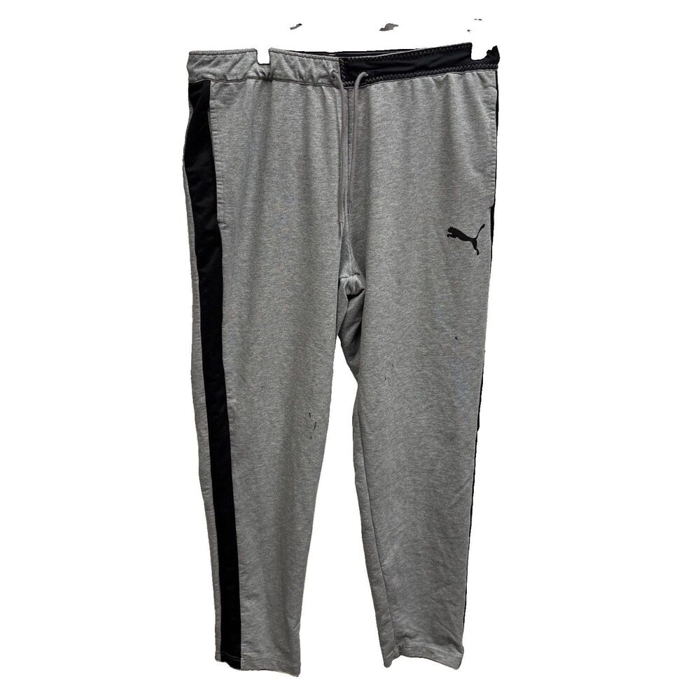 Puma Men Grey Black L StretchLite Athletic Sweatpants Drawstring Pockets